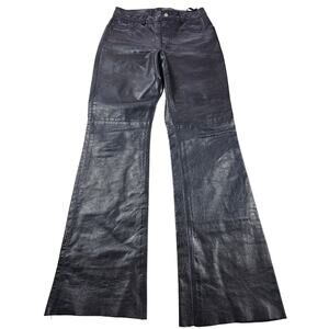 Express black leather pants raw hem size 5/6 moto grunge goth EUC riding jeans